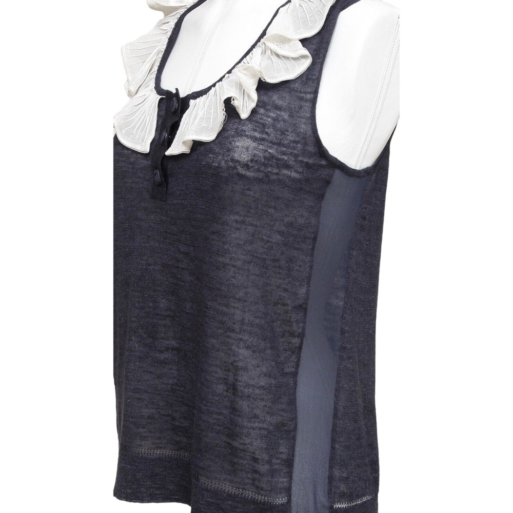 CHLOE Sleeveless Top Shirt Sleeveless Navy Ivory Ruffle Henley XS 2007 - Picture 4 of 9